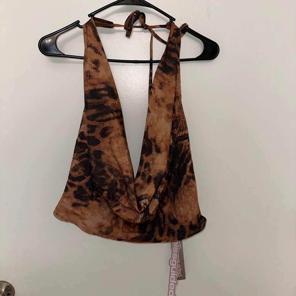 Printed Halter Neck Backless Top